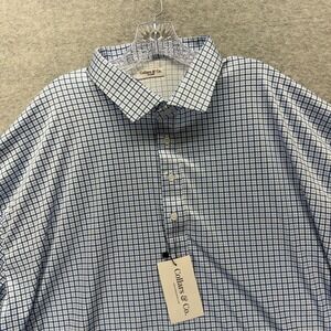 Collars & Co Dress Collar Polo Shirt Mens 4XL Blue Check Performance Stretch